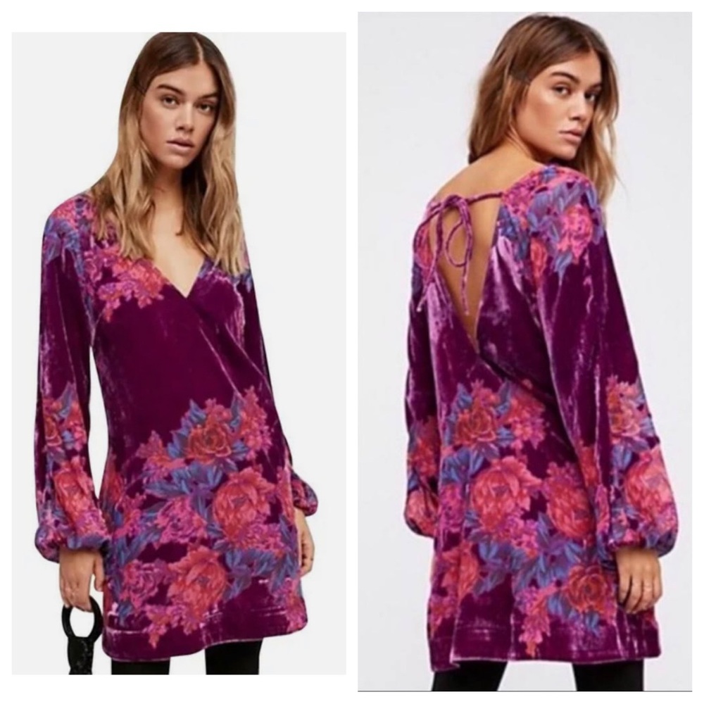 Free People velvet Misha long sleeve mini dress